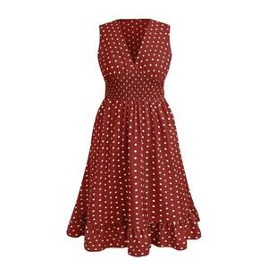 Sleeveless Red Polka Dot Smocked Waist Dress